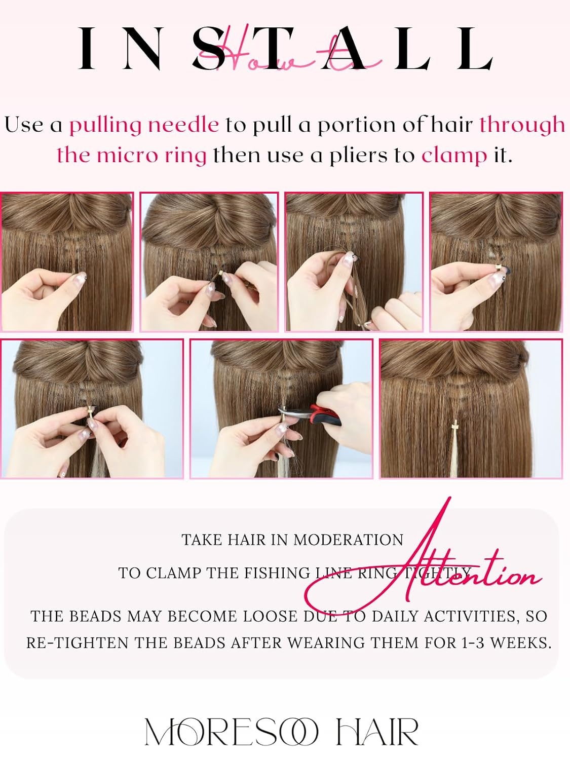 image:imageMoresoo I Tips Hair Extensions Human Hair Real Ombre Medium Brown to Light Bleach Blonde Glow 18 Inch 50 Strands 40G TangleFree Silicone Micro Ring Compatible Night Party