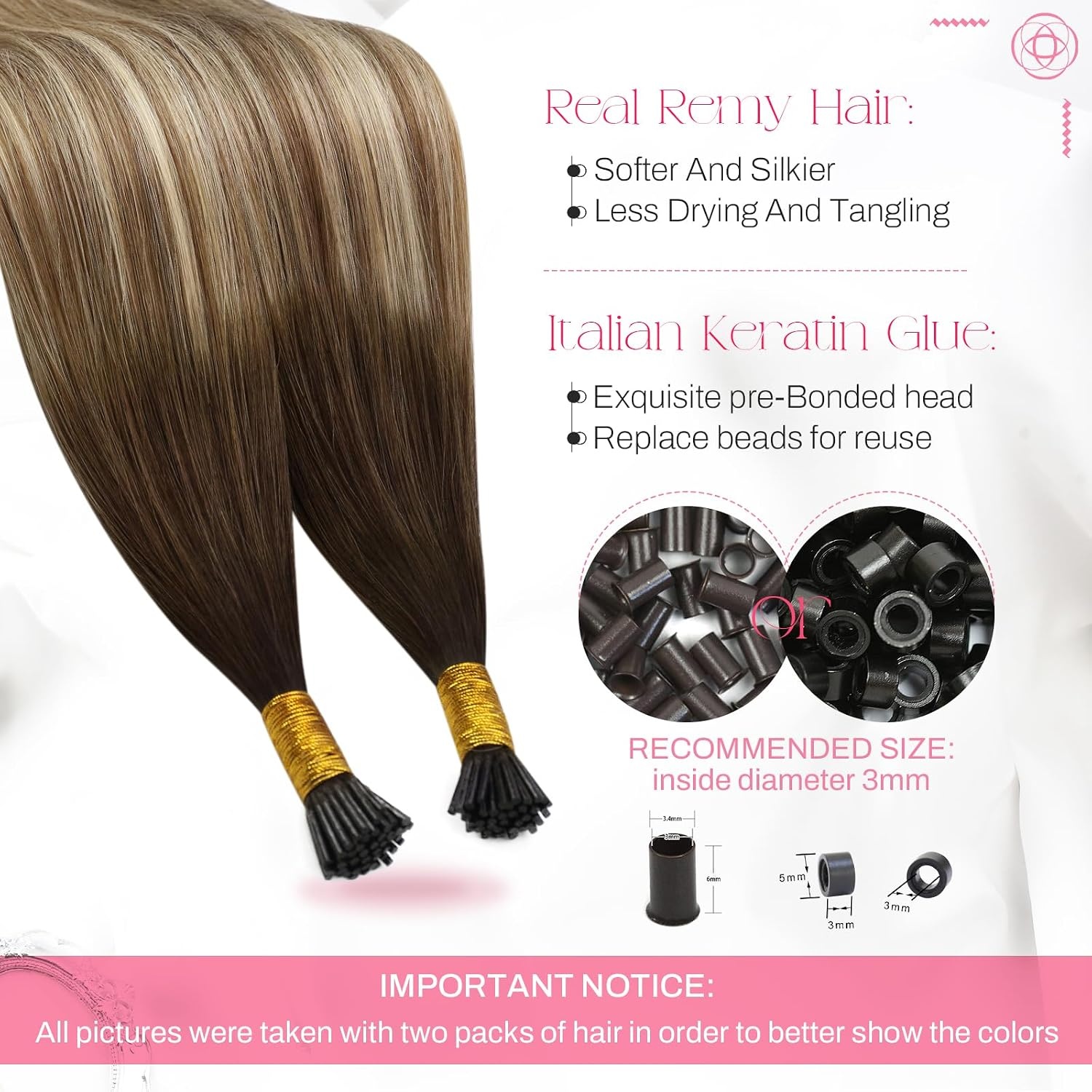 image:imageMoresoo I Tips Hair Extensions Human Hair Real Ombre Medium Brown to Light Bleach Blonde Glow 18 Inch 50 Strands 40G TangleFree Silicone Micro Ring Compatible Night Party