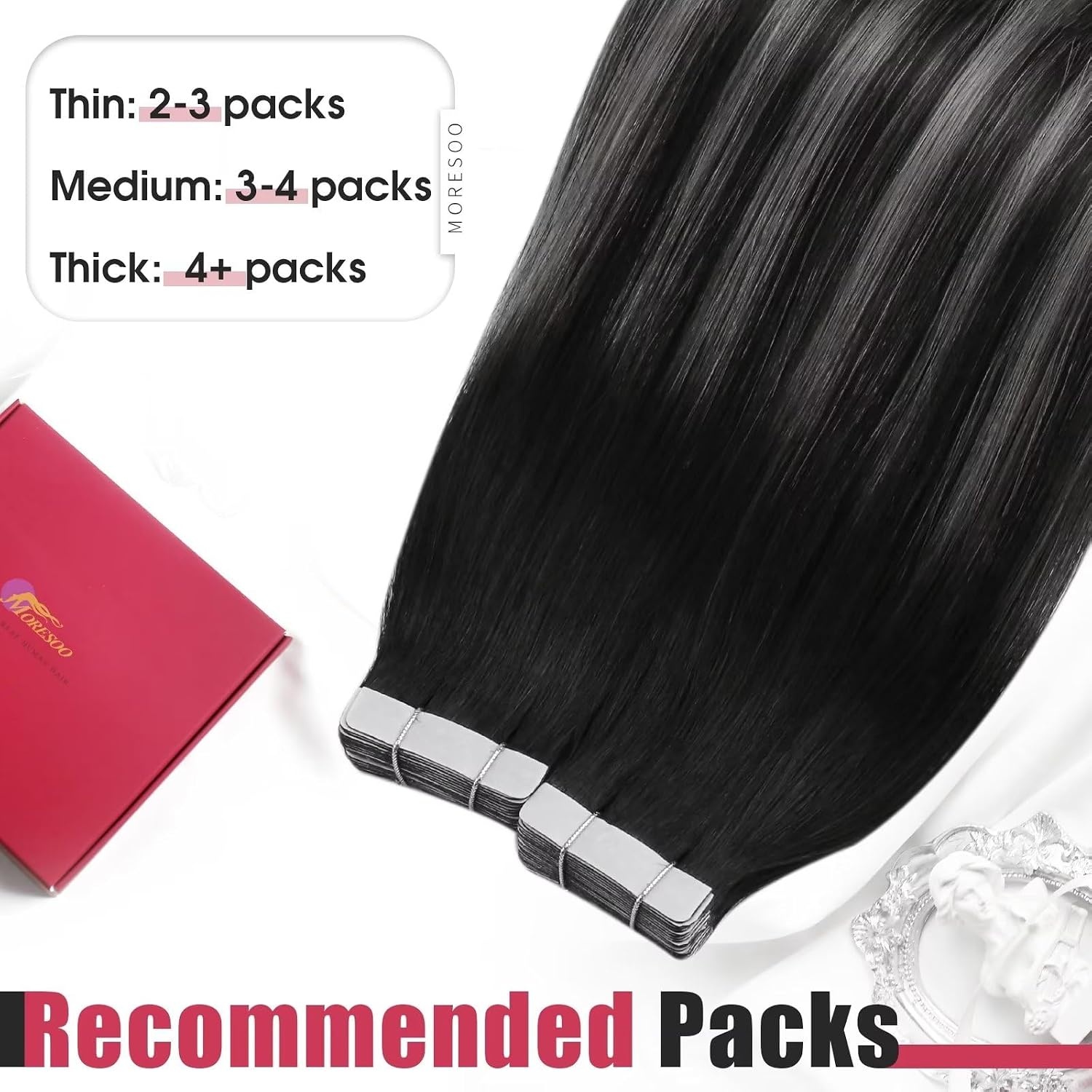 image:imageMoresoo Seamless Microlink Hair Extensions Real Hair Balayage Natural Black to Grey Silver Tape in Hair Extensions Human Hair 50g50s 20pcs50g 16inch Bundle