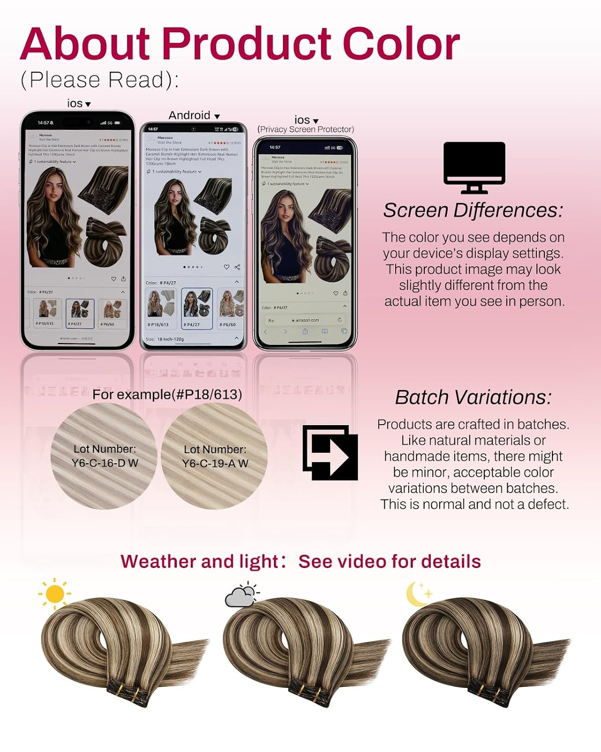 image:imageMoresoo Clip in Hair Extensions Copper Orange Human Hair 20 inch 120g P427 Highlights Dark Brown with Honey Blonde