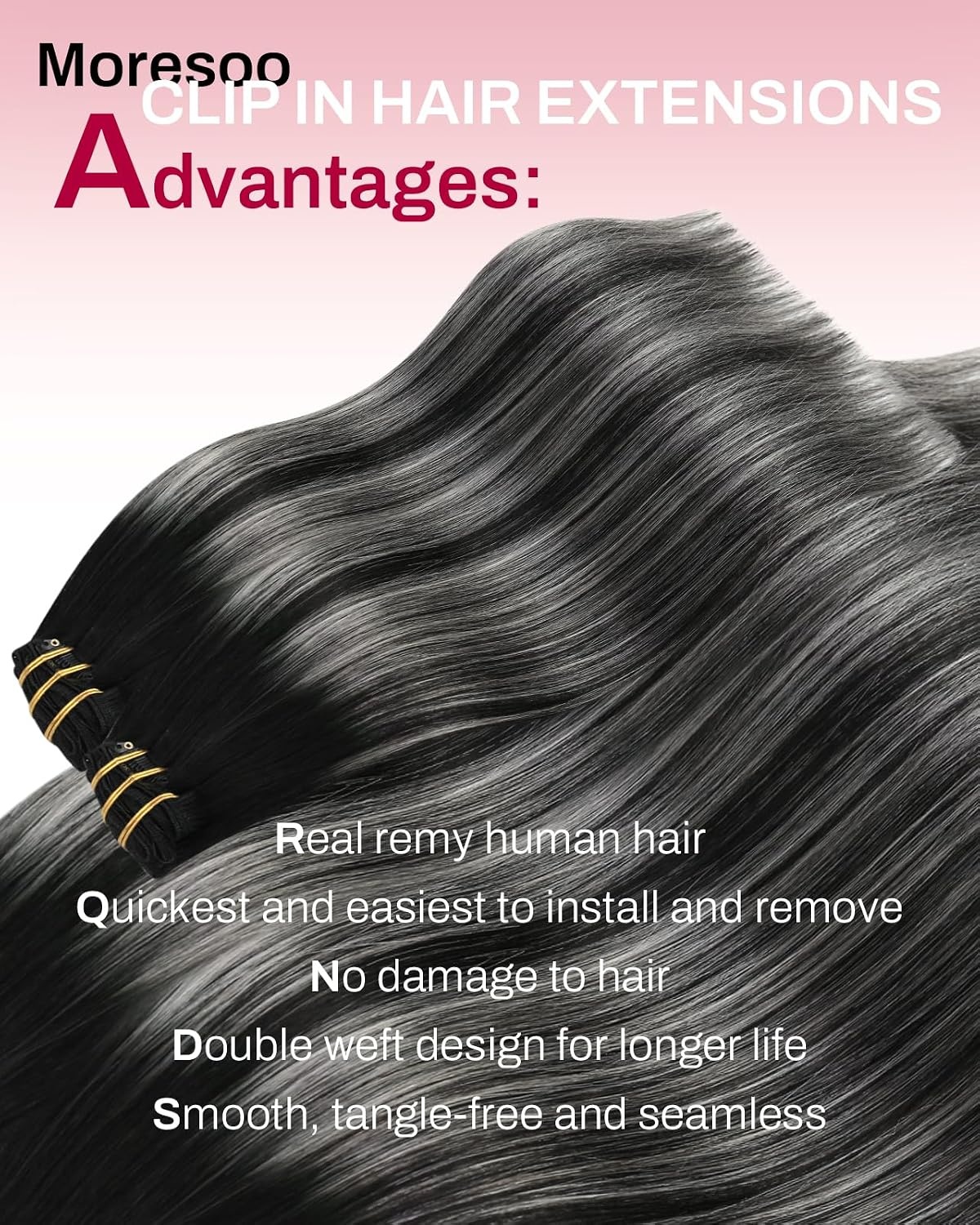 image:imageMoresoo Clip in Hair Extensions Copper Orange Human Hair 20 inch 120g1BSilver1B Balayage Black to Silver Grey