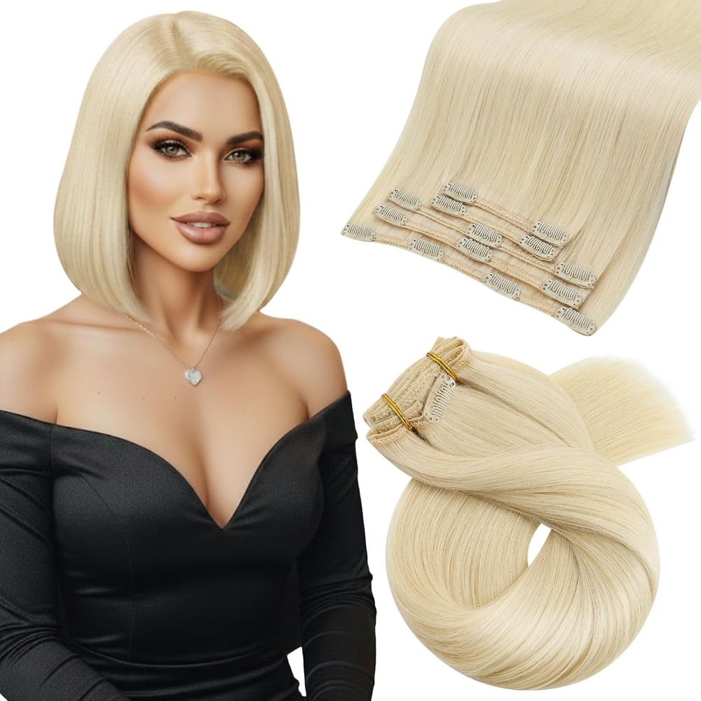 image:imageMoresoo Clip in Hair Extensions Copper Orange Human Hair 20 inch 120g60 Light Blonde
