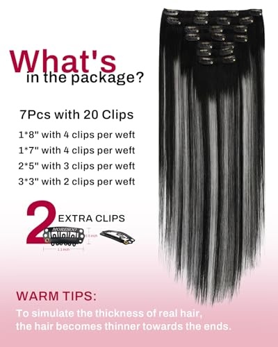 image:imageMoresoo Black Black Silver Ombre Clip ins 28in 160g and 24in 150g Bundle