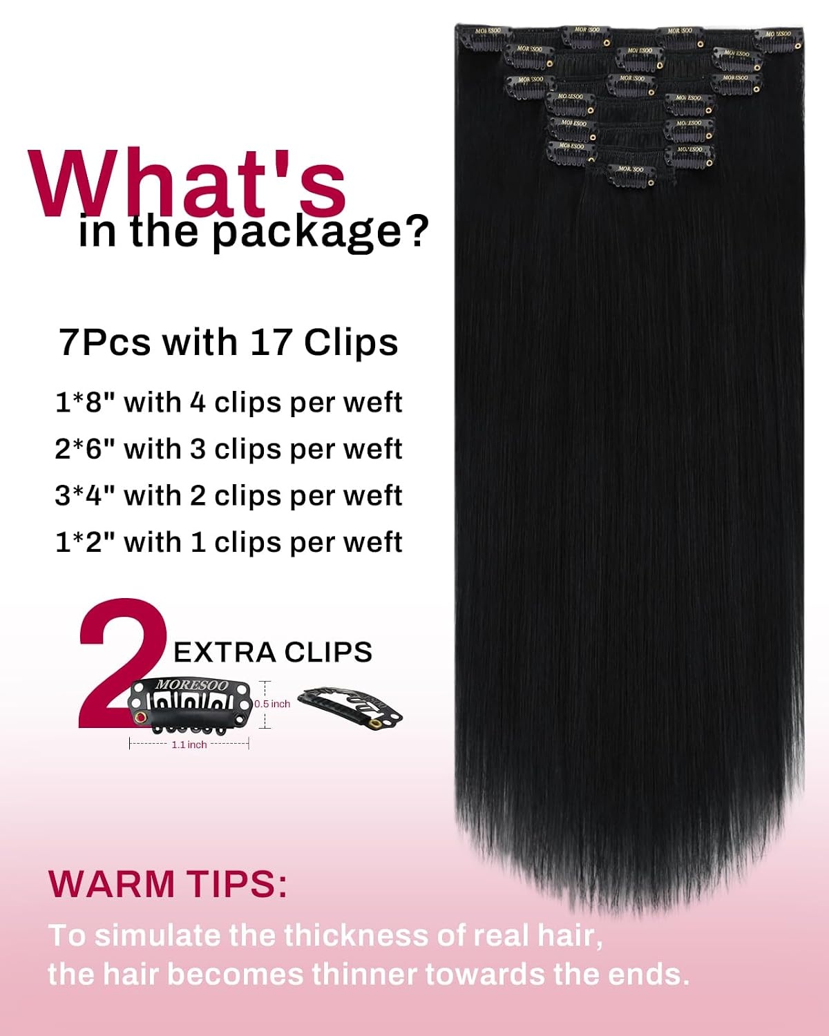 image:imageMoresoo Jet Black Balayage Clip ins 28in 200g and 24in 120g Bundle
