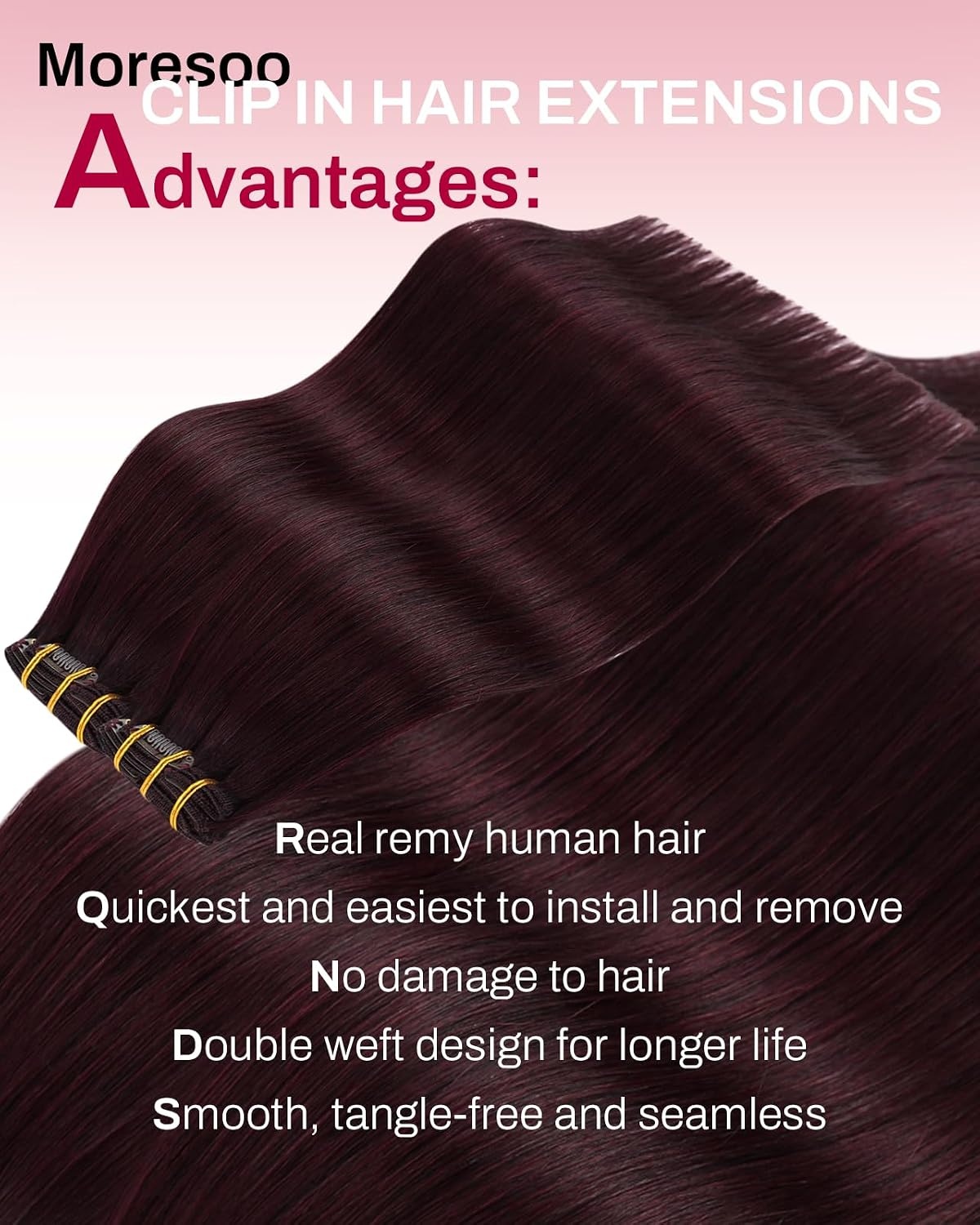image:imageMoresoo Jet Black Burgundy Clip ins 28in 180g and 24in 120g Bundle