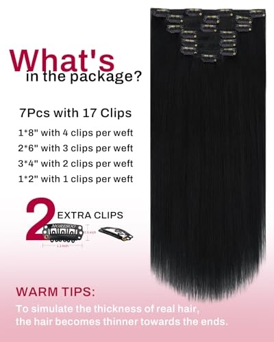 image:imageMoresoo Jet Black Clip ins 28in 180g with Hair Extension Storage Bag Bundle