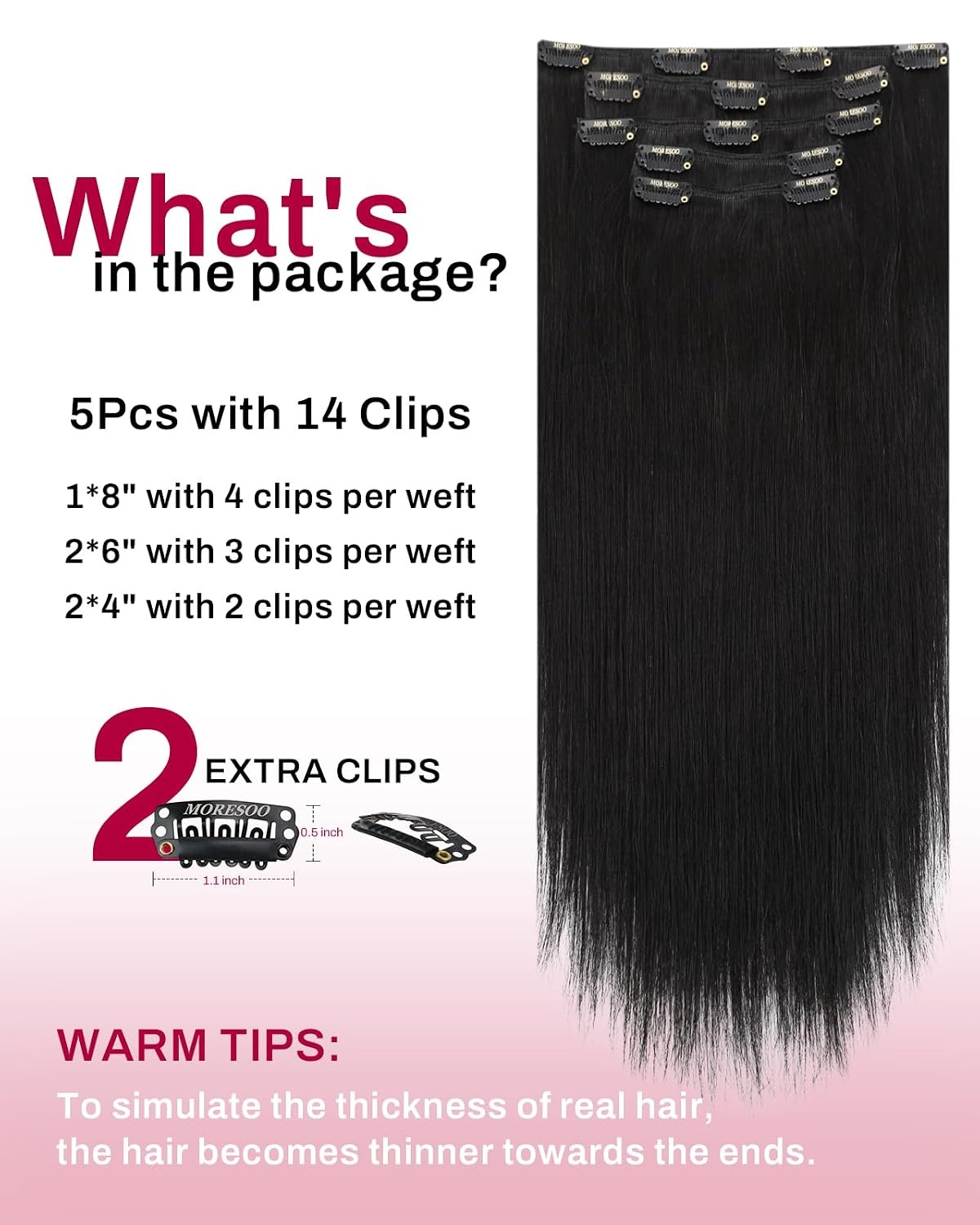 image:imageMoresoo Natural Black Balayage Clip ins 10in 80g and 14in 80g Bundle