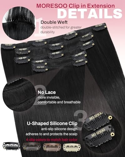 image:imageMoresoo Natural Black Burgundy Balayage Clip ins 10in 80g Bundle