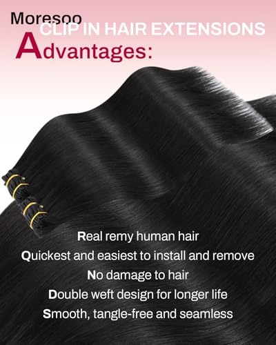 image:imageMoresoo Natural Black Burgundy Balayage Clip ins 10in 80g Bundle