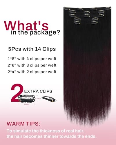 image:imageMoresoo Natural Black Burgundy Balayage Clip ins 10in 80g Bundle
