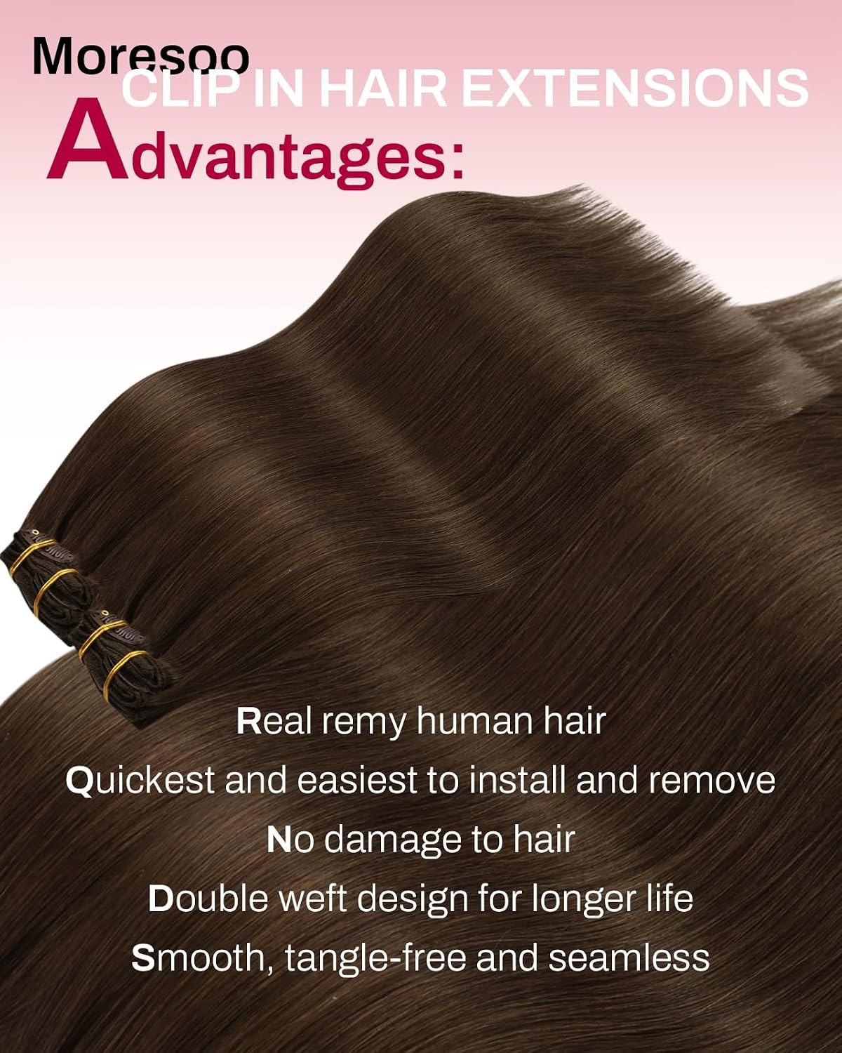 image:imageMoresoo Natural Black Medium Brown Clip ins 12in 80g and 12in 80g Bundle