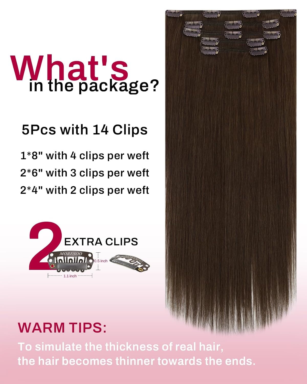 image:imageMoresoo Natural Black Medium Brown Clip ins 12in 80g and 12in 80g Bundle