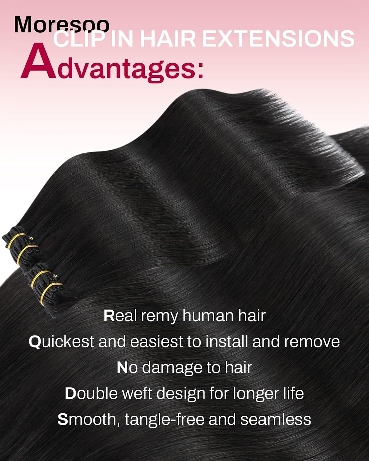 image:imageMoresoo Natural Black Medium Brown Clip ins 12in 80g and 12in 80g Bundle