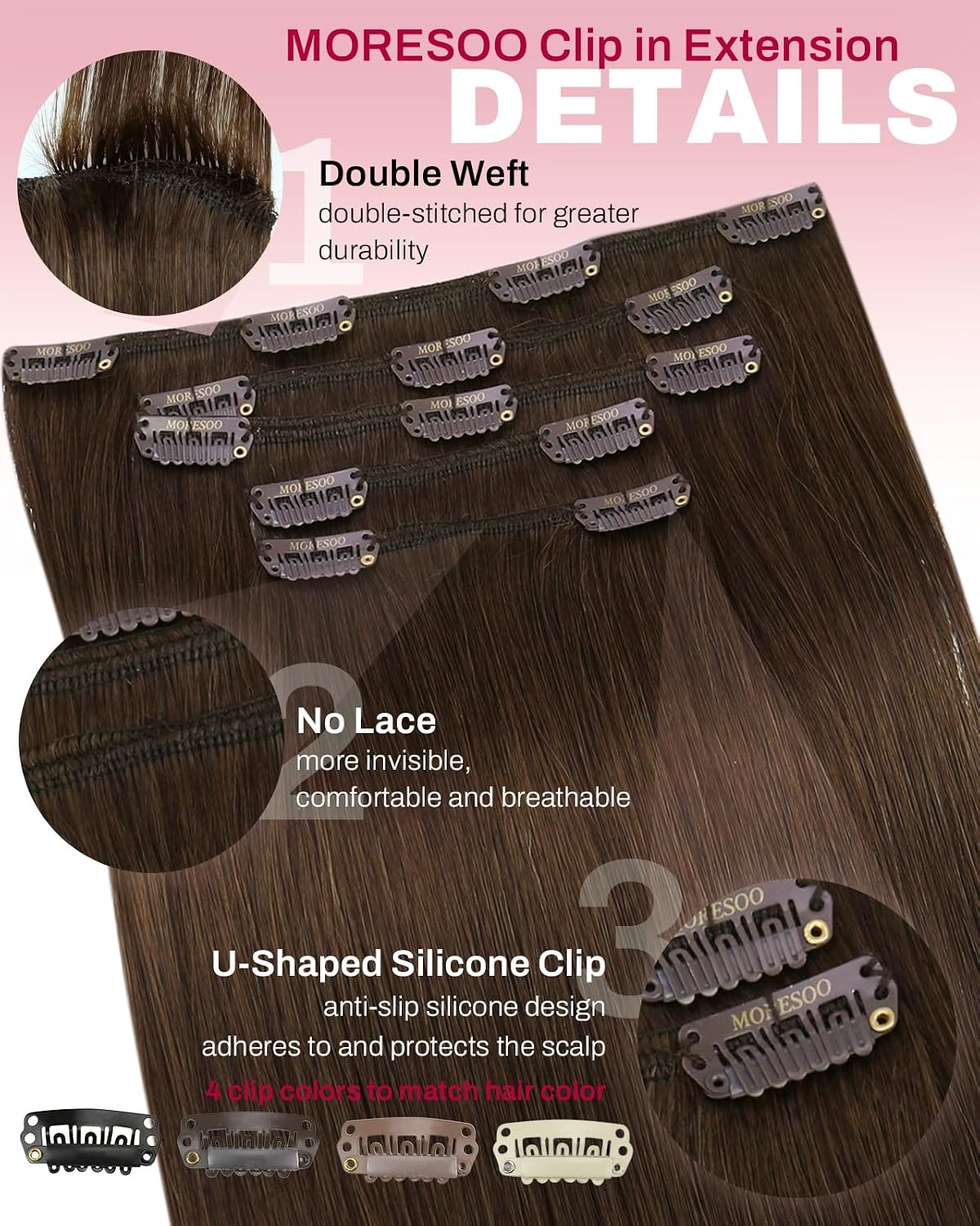 image:imageMoresoo Natural Black Medium Brown Clip ins 12in 80g and 12in 80g Bundle