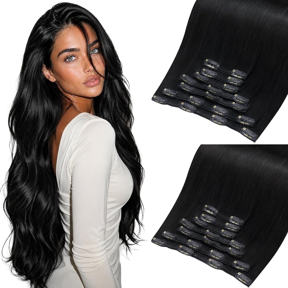 image:imageMoresoo Blue Black Natural Black Clip ins 28in 160g and 28in 160g Bundle