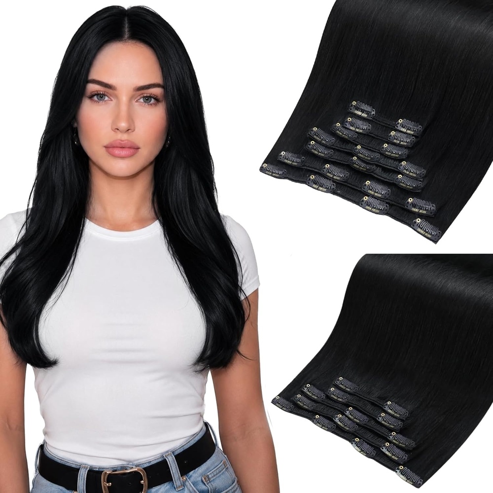image:imageMoresoo Jet Black Clip Ins 26in 7Pcs 200g and 22in 5Pcs 80g Bundle