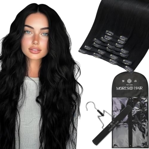 image:imageMoresoo Jet Black Clip ins 28in 180g with Hair Extension Storage Bag Bundle