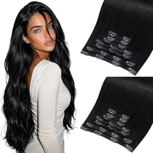 image:imageMoresoo Jet Black Natural Black Clip ins 28in 180g and 26in 160g Bundle