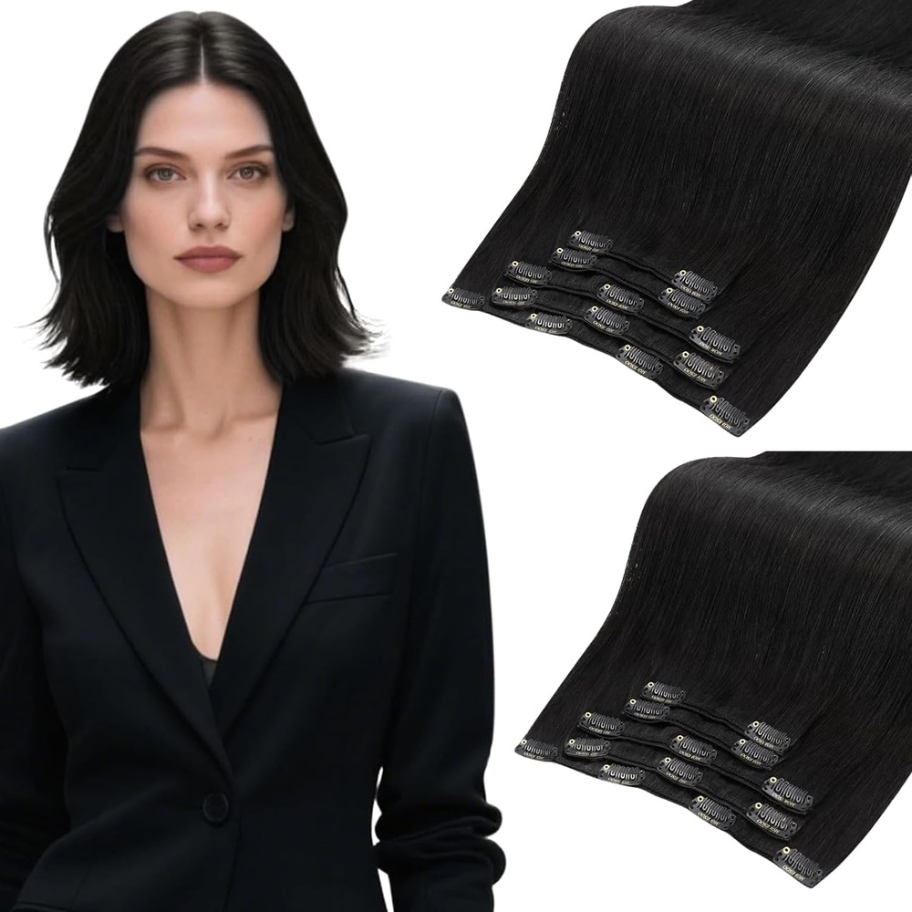 image:imageMoresoo Natural Black Clip ins 12in 80g and 14in 80g Bundle