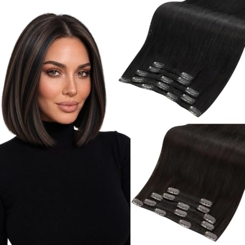 image:imageMoresoo Natural Black Dark Brown Clip ins 10in 80g and 14in 80g Bundle
