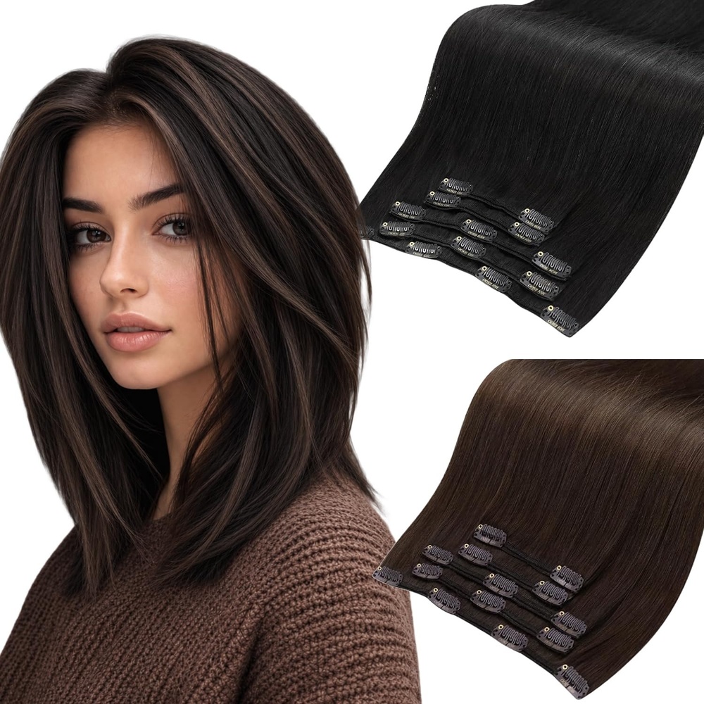 image:imageMoresoo Natural Black Medium Brown Clip ins 12in 80g and 12in 80g Bundle