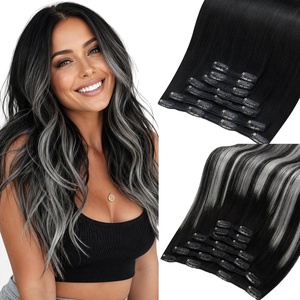 Moresoo Black Black Silver Ombre Clip ins 28in 160g and 24in 150g Bundle