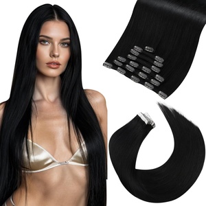 Moresoo Black Hair Extensions 16in Clip In and 18in Tape In 27 Pieces