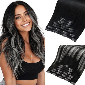 Moresoo Black Silver Balayage Clip ins 28in 180g and 24in 120g Bundle