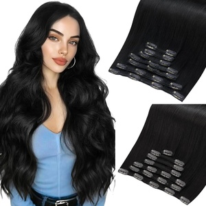 Moresoo Blue Black Natural Black Clip ins 28in 160g and 24in 120g Bundle