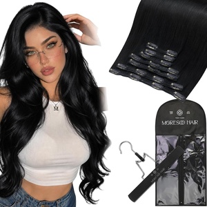 Moresoo Jet Black Clip ins 28in 200g with Hair Extension Storage Bag Bundle