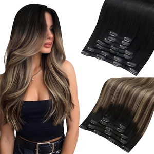 Moresoo Jet Black and Black Brown Dark Blonde Ombre Clip Ins Bundle