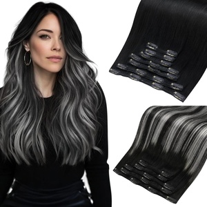 Moresoo Jet Black and Black Silver Grey Balayage Clip Ins Bundle