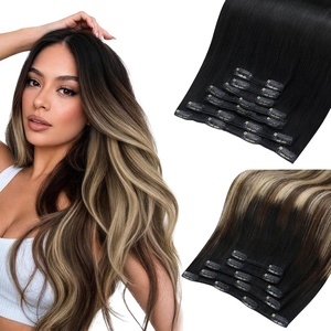 Moresoo Jet Black and Black to Brown Caramel Blonde Clip Ins Bundle