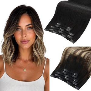 Moresoo Natural Black Balayage Clip ins 10in 80g and 14in 80g Bundle