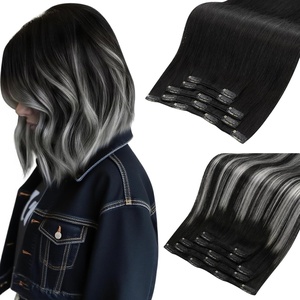 Moresoo Natural Black Silver Ombre Clip ins 12in 80g and 10in 80g Bundle