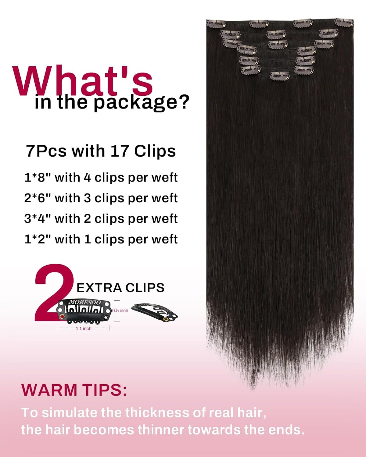 image:imageMoresoo Jet Black Dark Brown Clip ins 28in 200g and 28in 160g Bundle