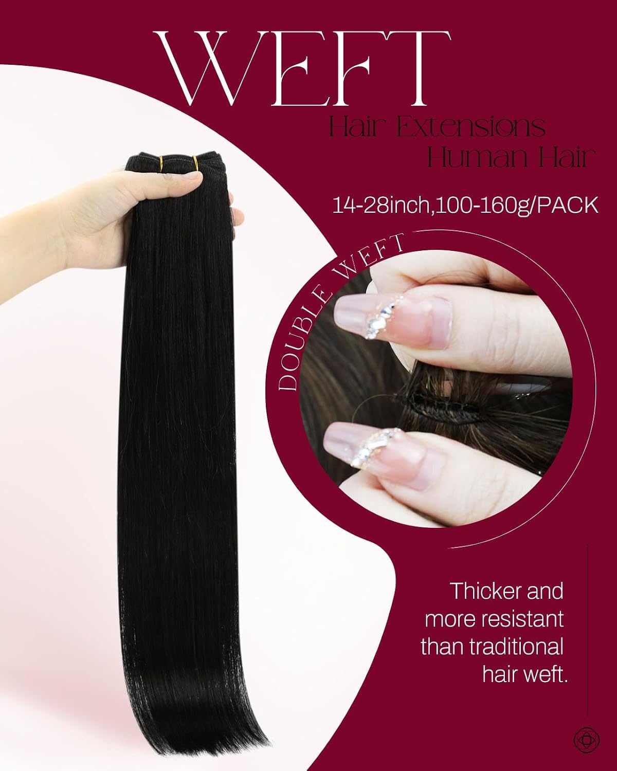 image:imageMoresoo Genius Weft Hair Extensions Human Hair with 50ml Smoothing Spray Human hair weft extensions100g slim layflat track includes 50ml smoothing spray to help smooth frizz and ease detangling