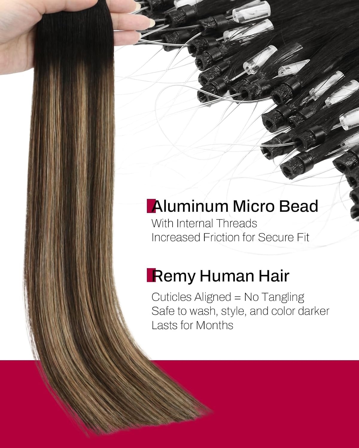 image:imageMoresoo Micro Bead Hair Extensions Real Human Hair Black Caramel Blonde