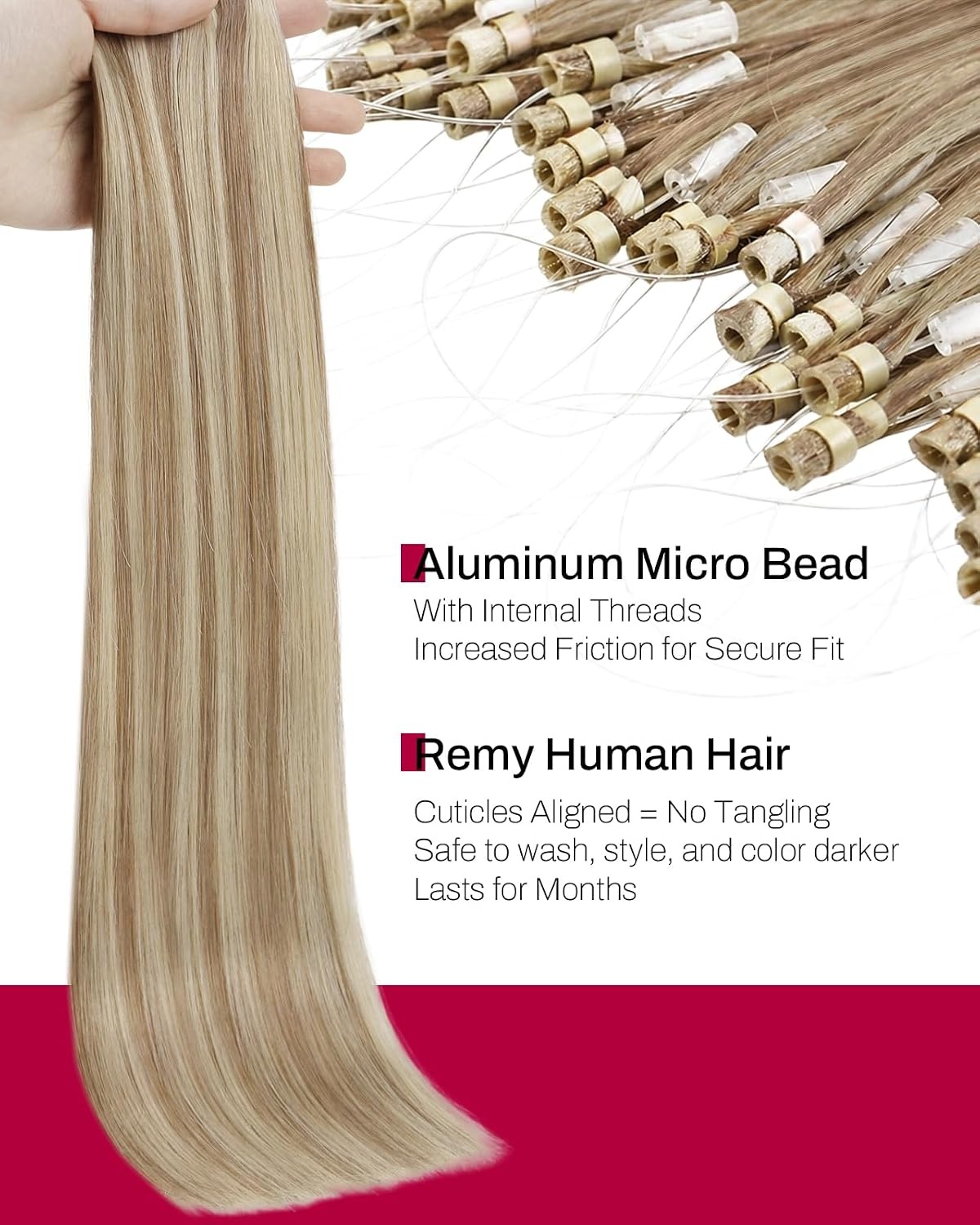 image:imageMoresoo Micro Bead Hair Extensions Real Human Hair Golden Beige Blonde