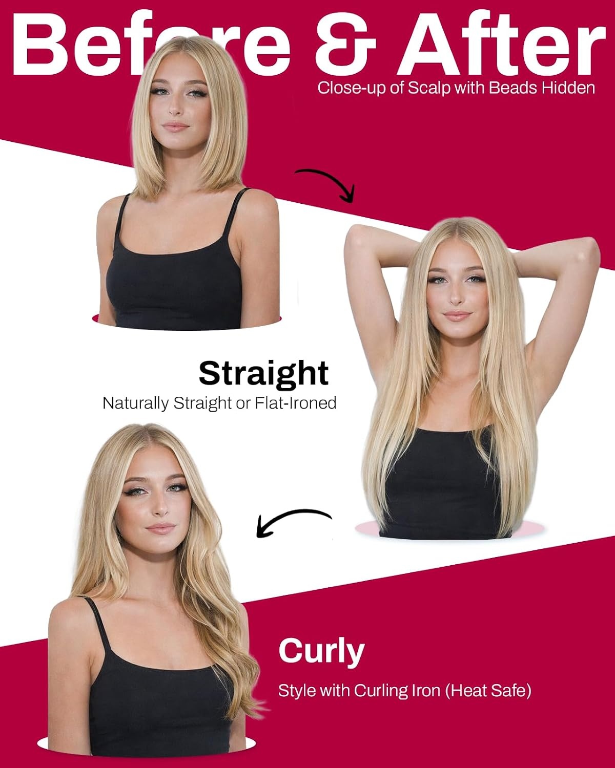 image:imageMoresoo Micro Bead Hair Extensions Real Human Hair Golden Beige Blonde