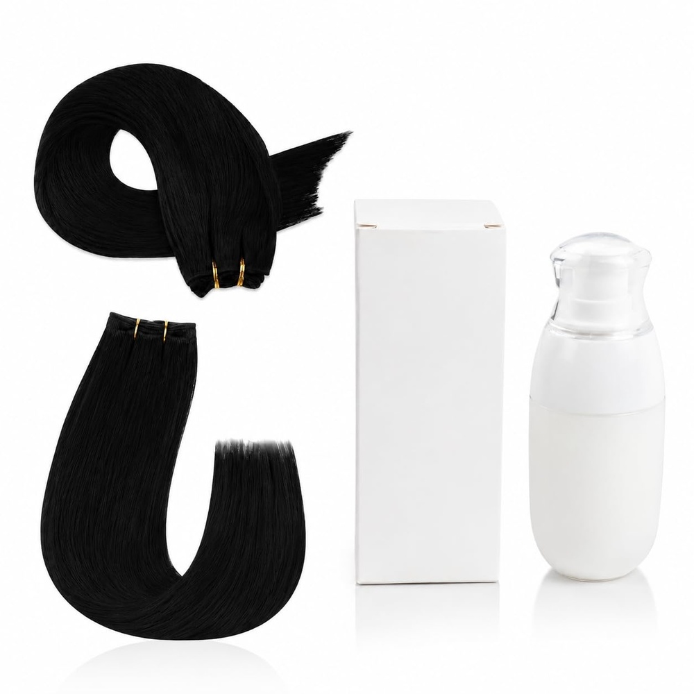 image:imageMoresoo Genius Weft Hair Extensions Human Hair with 50ml Smoothing Spray Human hair weft extensions100g slim layflat track includes 50ml smoothing spray to help smooth frizz and ease detangling