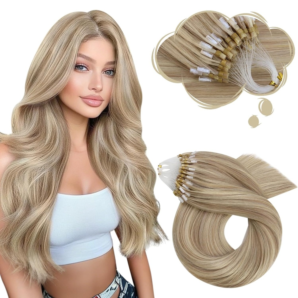 image:imageMoresoo Micro Bead Hair Extensions Real Human Hair Golden Beige Blonde