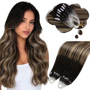 Moresoo Micro Bead Hair Extensions Real Human Hair, Black Caramel Blonde