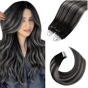 Moresoo Microlink Hair Extensions Real Human Hair Balayage Natural Black to Grey Silver Tape in Hair Extensions Human Hair (50g/50s +20pcs/50g) 20inch Bundle