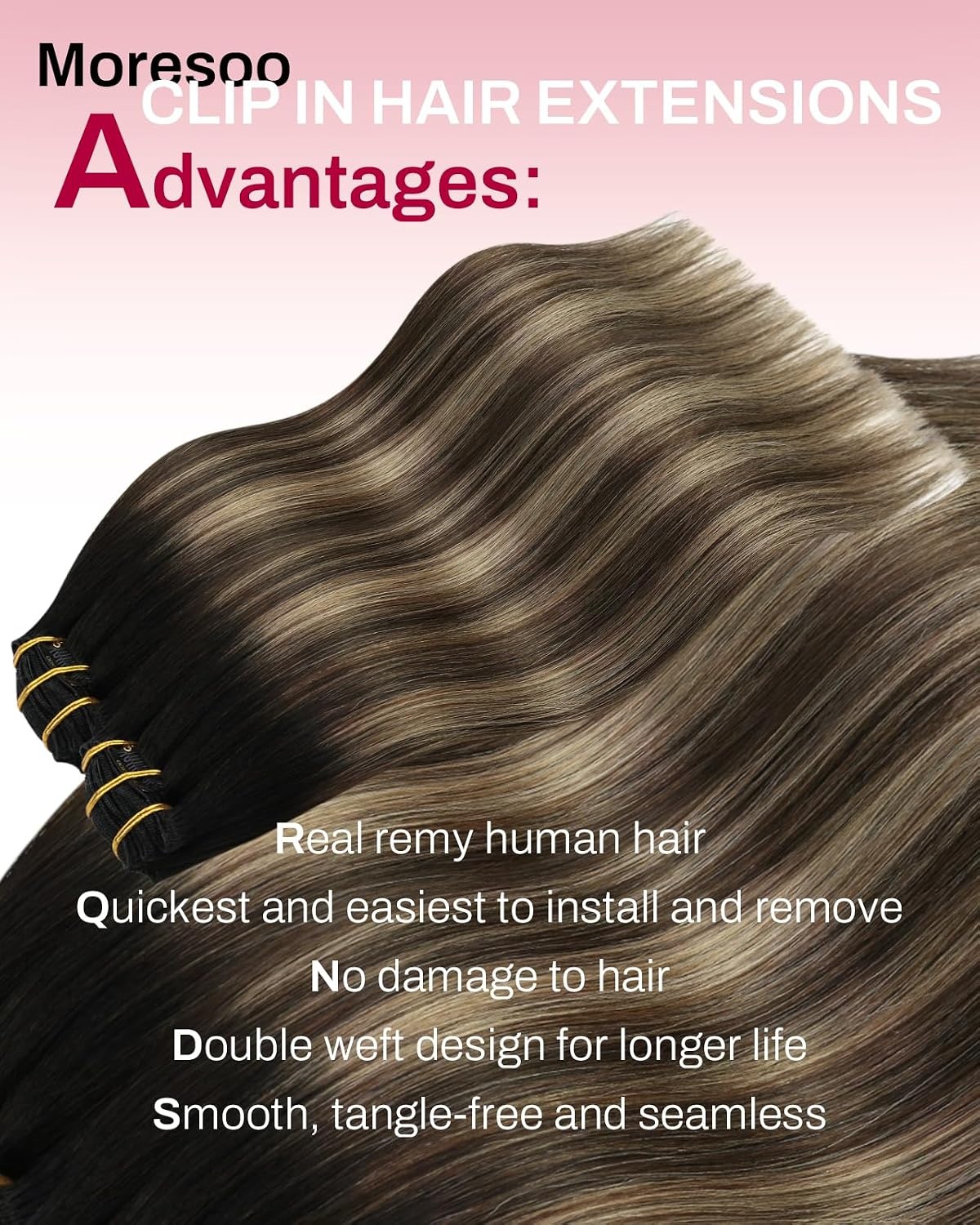 image:imageMoresoo Black Brown Balayage Clip ins 16in 120g and 18in 80g Bundle