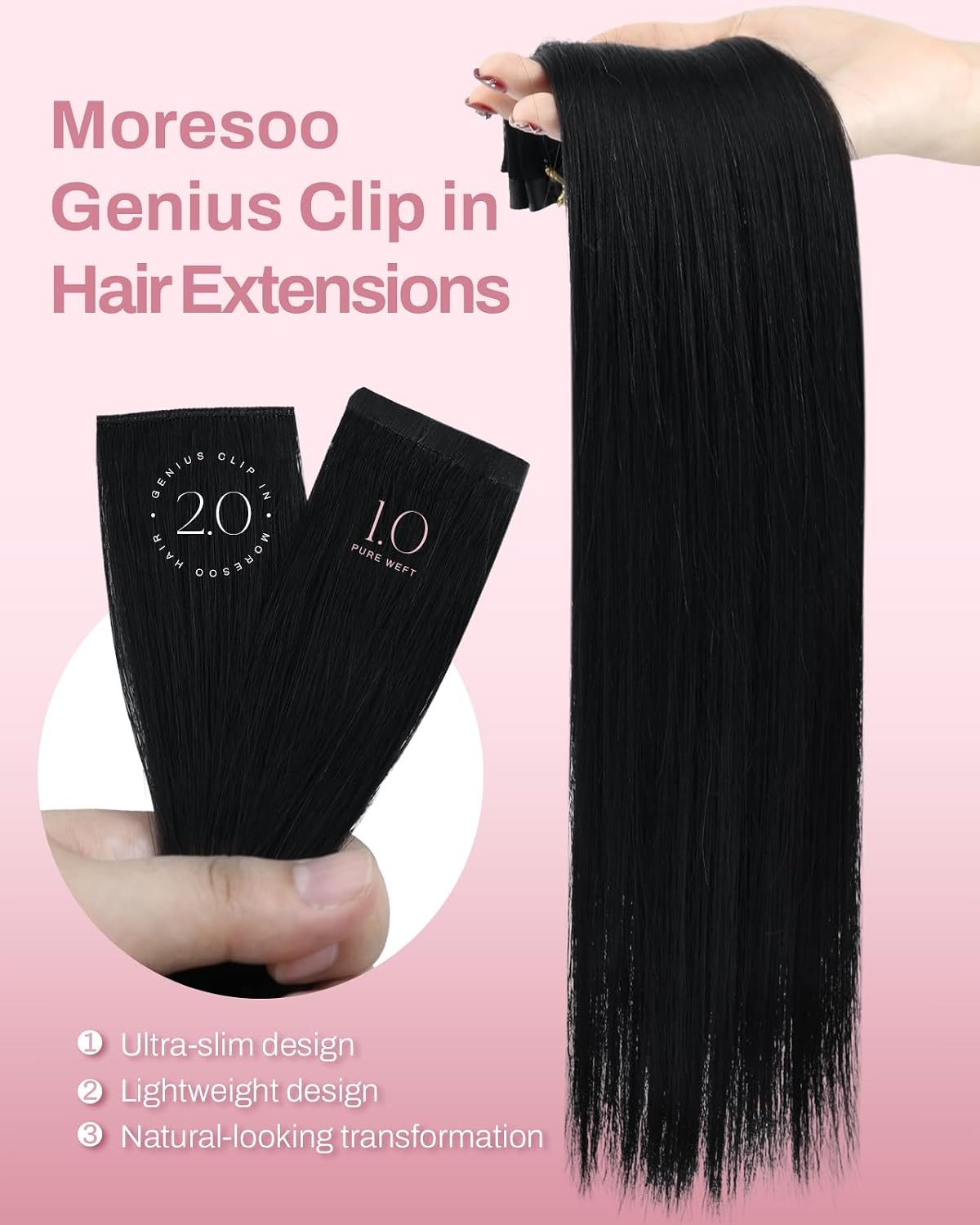 image:imageMoresoo Clip in Hair Extensions Ash Blonde Highlights 14inch Yellow ToneS 1 Jet Black