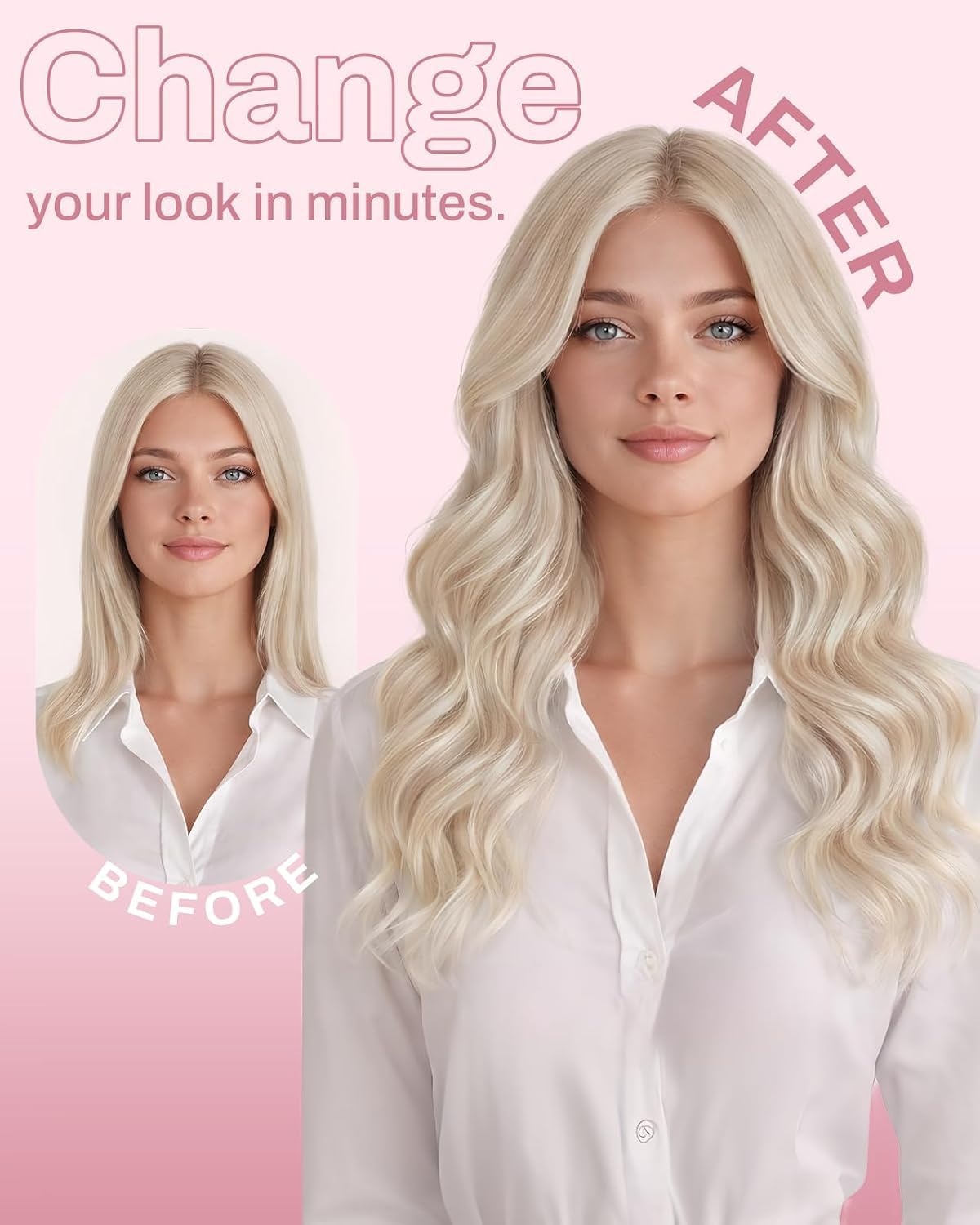 image:imageMoresoo Clip in Hair Extensions Ash Blonde Highlights 14inch Yellow ToneS 18P613 Ash Blonde to Bleach Blonde