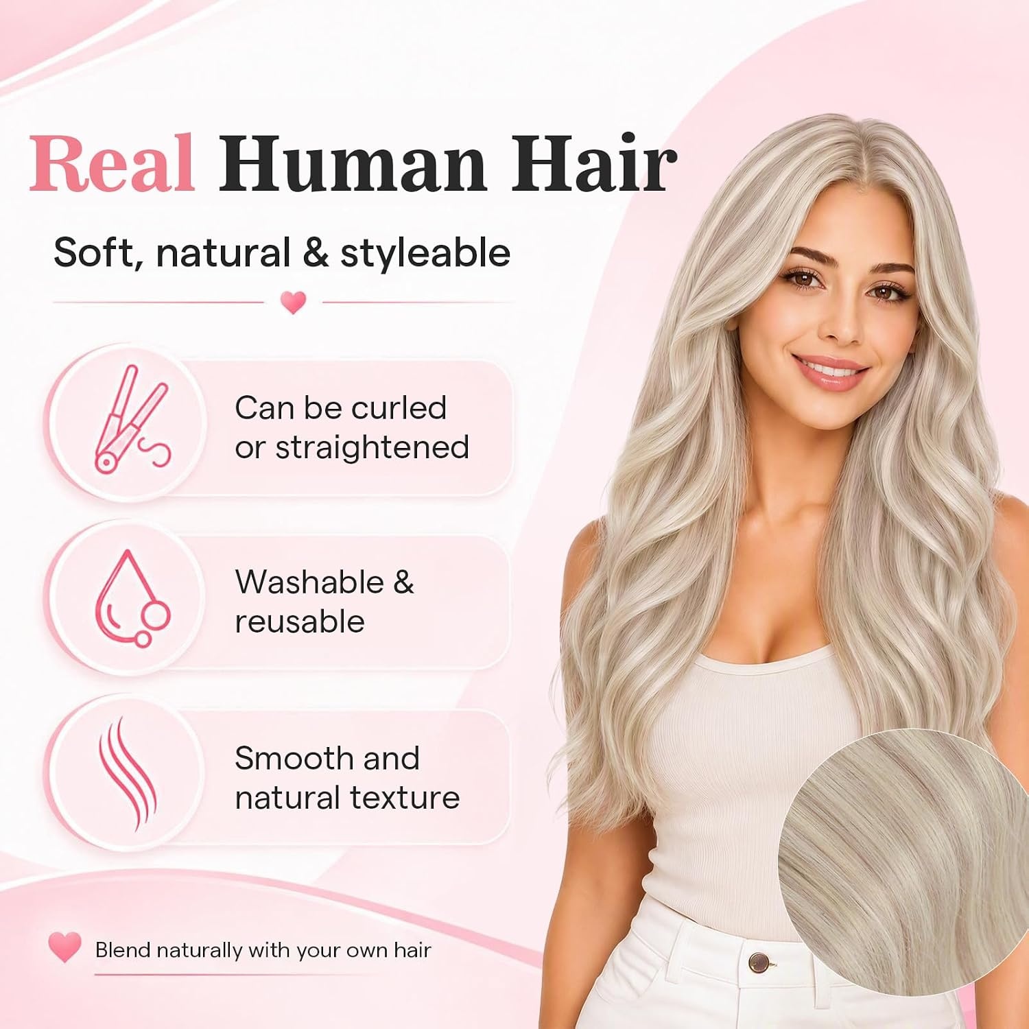 image:imageMoresoo Clip in Hair Extensions Ash Blonde Highlights 14inch Yellow ToneS 18P613 Ash Blonde to Bleach Blonde