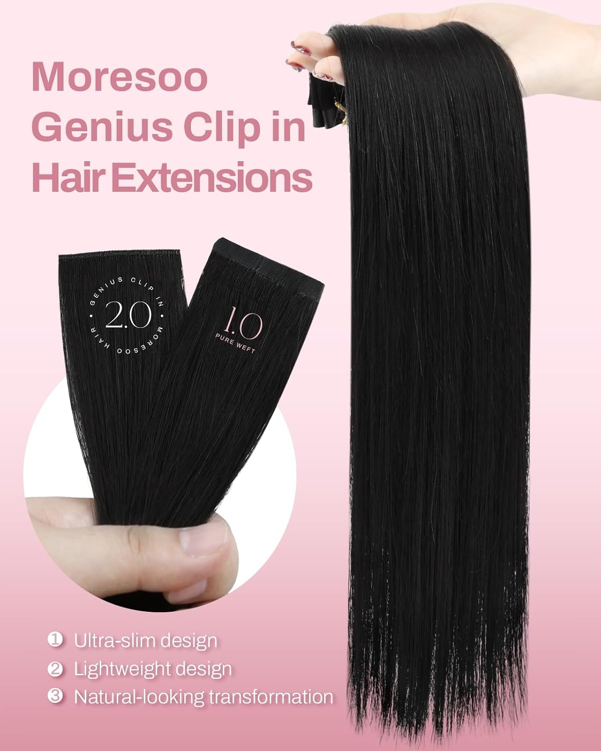image:imageMoresoo Clip in Hair Extensions Ash Blonde Highlights 14inch Yellow ToneS 1B Natural Black