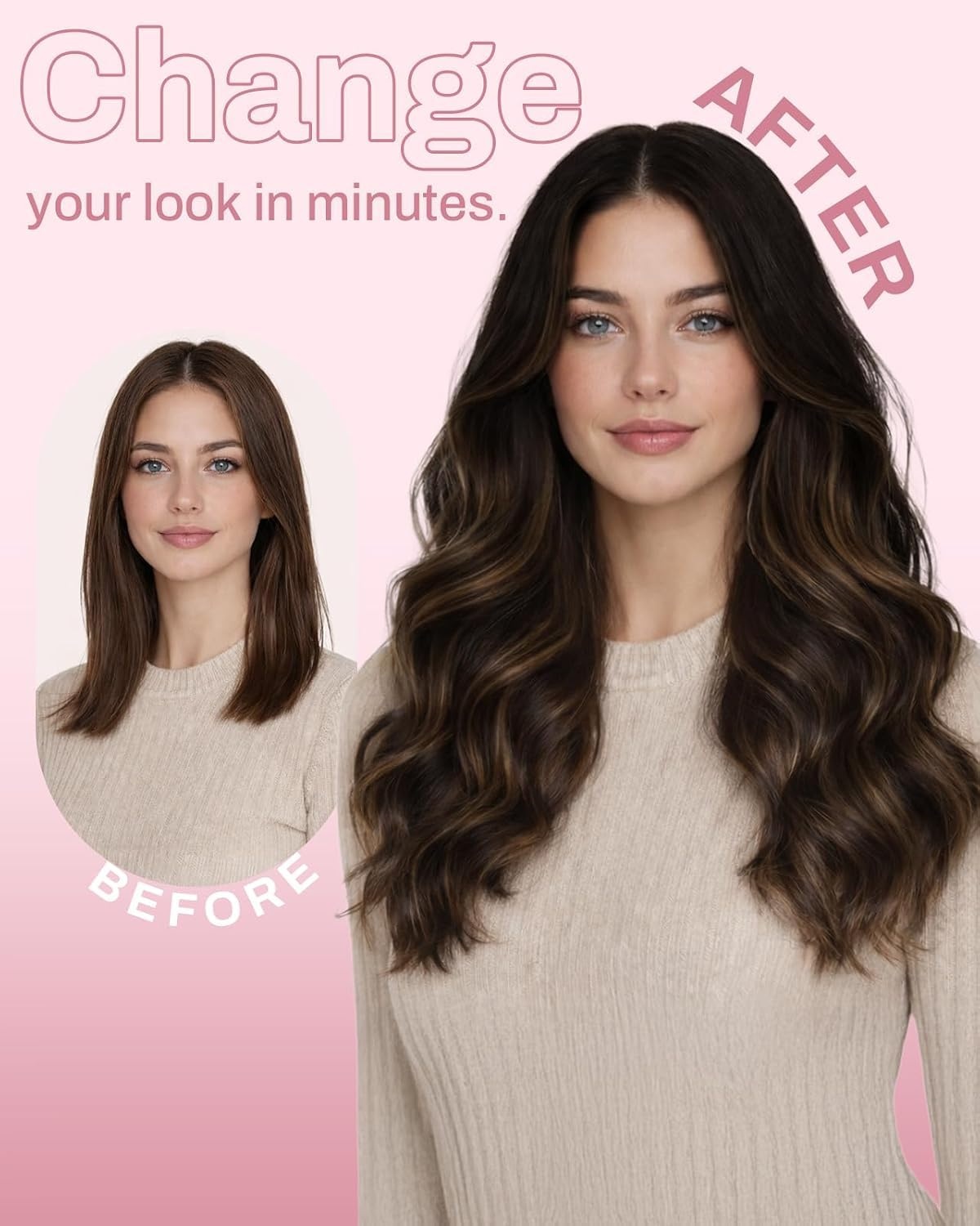image:imageMoresoo Clip in Hair Extensions Ash Blonde Highlights 14inch Yellow ToneS 262 Dark Brown to Chestnut Brown and Dark Brown